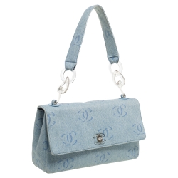 Pre Owned Chanel Wash Blue CC Denim Jumbo Classic Single Flap Bag