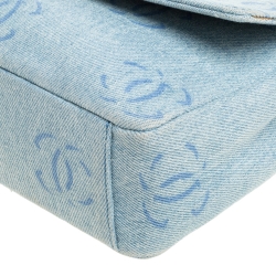 Pre Owned Chanel Wash Blue CC Denim Jumbo Classic Single Flap Bag