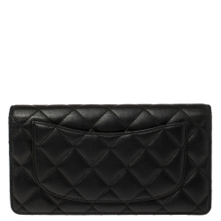 Chanel Black Quilted Leather L Yen Continental Wallet