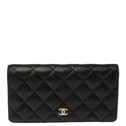 Chanel Black Quilted Leather L Yen Continental Wallet