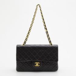 Pre Owned Chanel Vintage Black Lambskin Medium Flap Bag