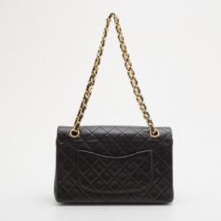 Pre Owned Chanel Vintage Black Lambskin Medium Flap Bag