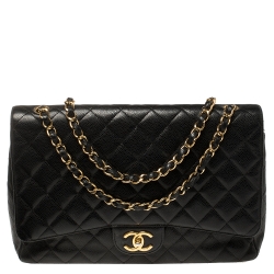 مملوكة مسبقًا Chanel Black Quilted Caviar Leather Maxi Classic Double Flap Bag