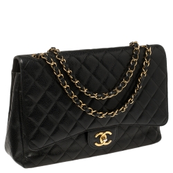 مملوكة مسبقًا Chanel Black Quilted Caviar Leather Maxi Classic Double Flap Bag