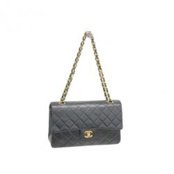 Pre Owned Chanel Black Lambskin Medium Classic Flap Bag