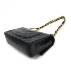 Pre Owned Chanel Black Lambskin Medium Classic Flap Bag