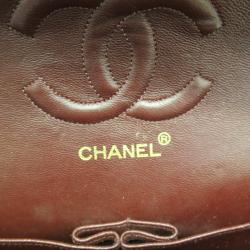 Pre Owned Chanel Black Lambskin Medium Classic Flap Bag