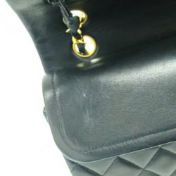 Pre Owned Chanel Black Lambskin Medium Classic Flap Bag