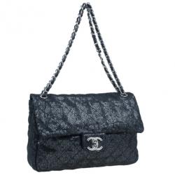 Pre Owned Chanel Black Hidden Sequins Classic Maxi Flap Bag