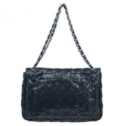 Pre Owned Chanel Black Hidden Sequins Classic Maxi Flap Bag