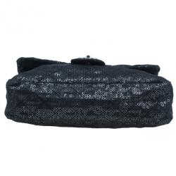 Pre Owned Chanel Black Hidden Sequins Classic Maxi Flap Bag