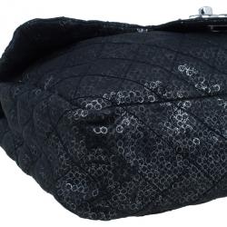 Pre Owned Chanel Black Hidden Sequins Classic Maxi Flap Bag
