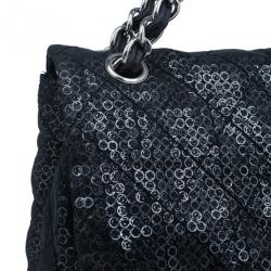 Pre Owned Chanel Black Hidden Sequins Classic Maxi Flap Bag