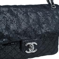 Pre Owned Chanel Black Hidden Sequins Classic Maxi Flap Bag