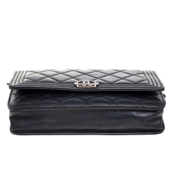 Chanel Black Quilted Leather Boy Wallet on Chain