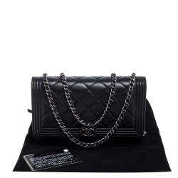 Chanel Black Quilted Leather Boy Wallet on Chain