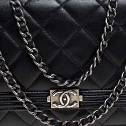 Chanel Black Quilted Leather Boy Wallet on Chain