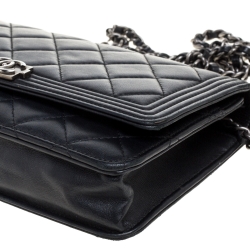 Chanel Black Quilted Leather Boy Wallet on Chain