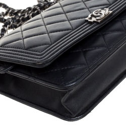 Chanel Black Quilted Leather Boy Wallet on Chain
