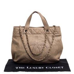 Pre Owned Chanel Beige Leather Trianon Tote