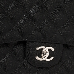 Pre Owned Chanel Black Quilted Caviar Leather Jumbo Classic Double Flap Bag