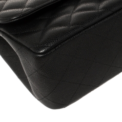 Pre Owned Chanel Black Quilted Caviar Leather Jumbo Classic Double Flap Bag