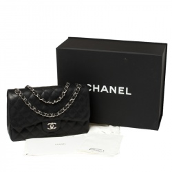 Pre Owned Chanel Black Quilted Caviar Leather Jumbo Classic Double Flap Bag
