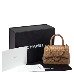 Pre Owned Chanel Beige Leather Paris-Rome Coco Top Handle Bag