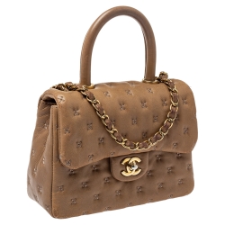 Pre Owned Chanel Beige Leather Paris-Rome Coco Top Handle Bag