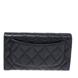 Pre Owned Chanel Black Quilted Caviar Leather Classic Flap Wallet