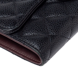 Pre Owned Chanel Black Quilted Caviar Leather Classic Flap Wallet