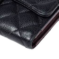 Pre Owned Chanel Black Quilted Caviar Leather Classic Flap Wallet