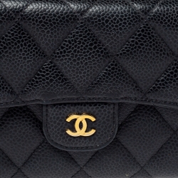 Pre Owned Chanel Black Quilted Caviar Leather Classic Flap Wallet