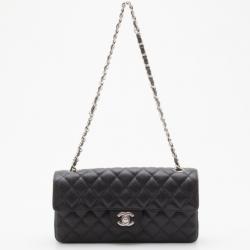 Pre Owned Chanel Black Caviar East West Flap Bag