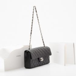 Pre Owned Chanel Black Caviar East West Flap Bag