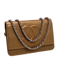 Chanel Gold Caviar Leather CC Timeless Wallet On Chain