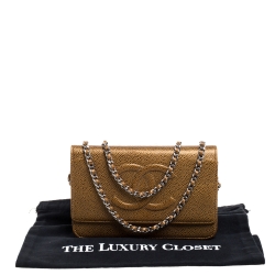 Chanel Gold Caviar Leather CC Timeless Wallet On Chain