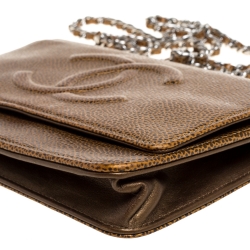 Chanel Gold Caviar Leather CC Timeless Wallet On Chain