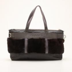 مملوكة مسبقًا Chanel Large Grey Mink Fur and Leather Logo Tote