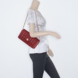Pre Owned Chanel Burgundy Chocolate Bar Quilted East West Flap Bag