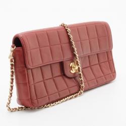 Pre Owned Chanel Burgundy Chocolate Bar Quilted East West Flap Bag