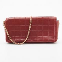Pre Owned Chanel Burgundy Chocolate Bar Quilted East West Flap Bag