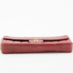 Pre Owned Chanel Burgundy Chocolate Bar Quilted East West Flap Bag