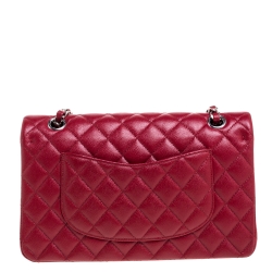 Pre Owned Chanel Red Quilted Caviar Leather Medium Classic Double Flap Bag