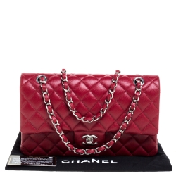 Pre Owned Chanel Red Quilted Caviar Leather Medium Classic Double Flap Bag
