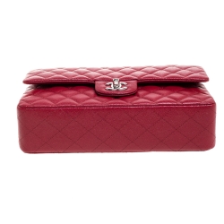 Pre Owned Chanel Red Quilted Caviar Leather Medium Classic Double Flap Bag