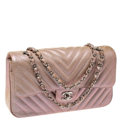 Pre Owned حقيبة شانيل كلاسيك بقلاب مزدوج جلد مبطن أسود ميتاليك