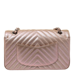 Pre Owned حقيبة شانيل كلاسيك بقلاب مزدوج جلد مبطن أسود ميتاليك