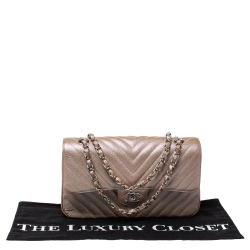 Pre Owned حقيبة شانيل كلاسيك بقلاب مزدوج جلد مبطن أسود ميتاليك