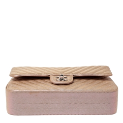 Pre Owned حقيبة شانيل كلاسيك بقلاب مزدوج جلد مبطن أسود ميتاليك